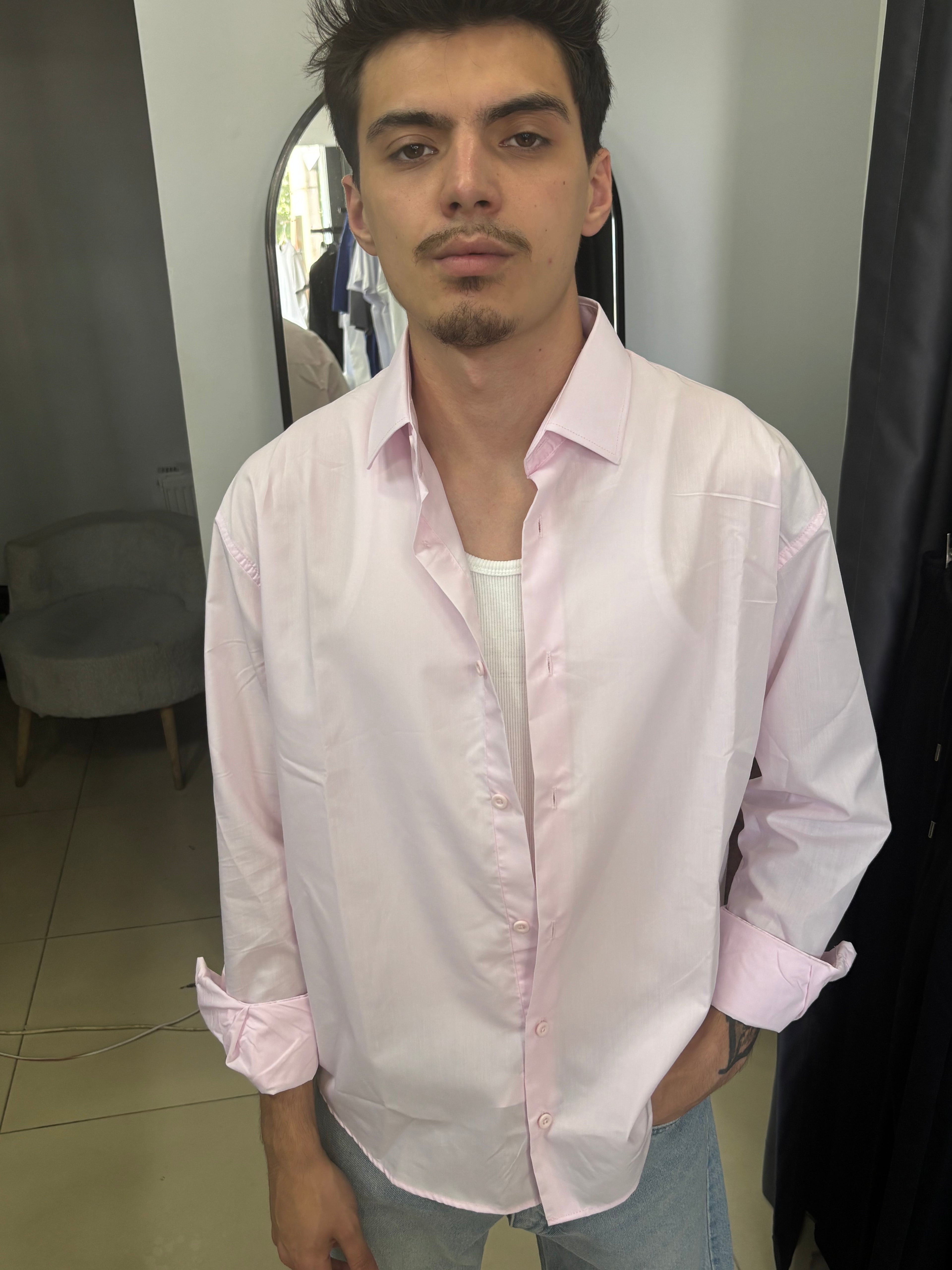 Pembe  Pamuklu Gömlek